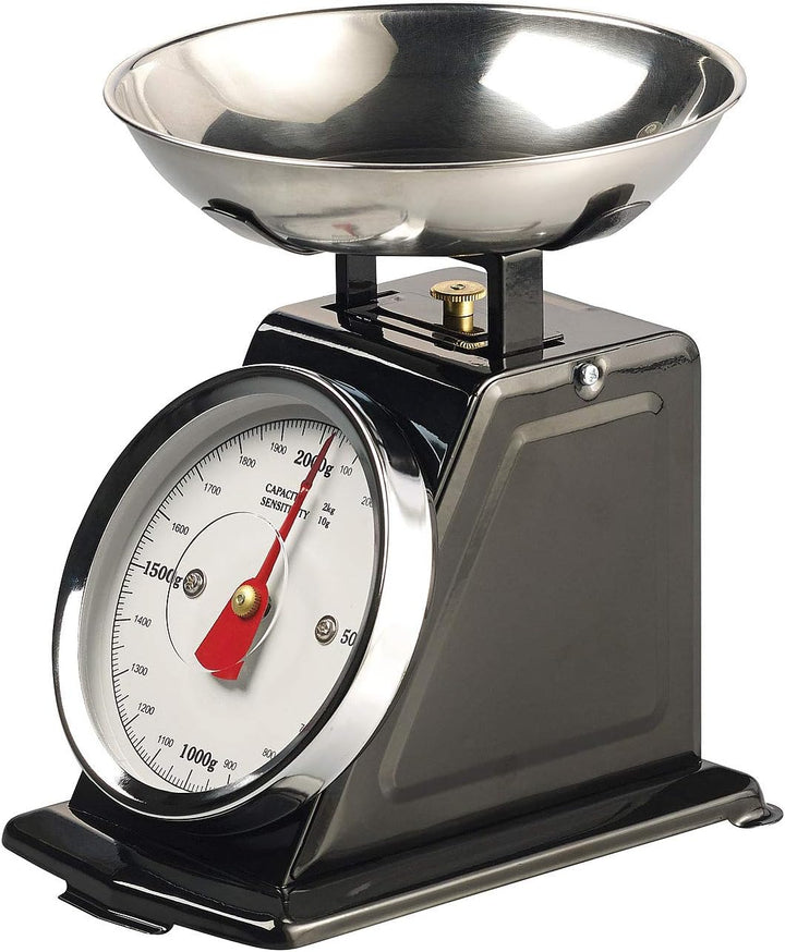Rosenstein & Söhne Küchenwaage mechanisch: Analoge Retro-Küchenwaage bis 2 kg mit Tara-Funktion, sch