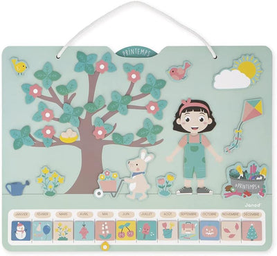 Janod - Jahreszeitenkalender – Holzkalender für Kinder 42 x 32 cm – magnetisch – 125 Magnete – Jahre