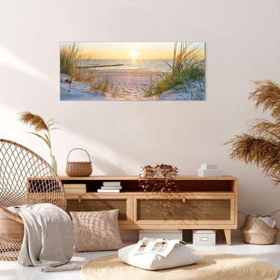 Wandbilder Dekoration Wohnzimmer Düne Strand Meer Panorama Bilder auf Leinwand 120x50cm Leinwandbild