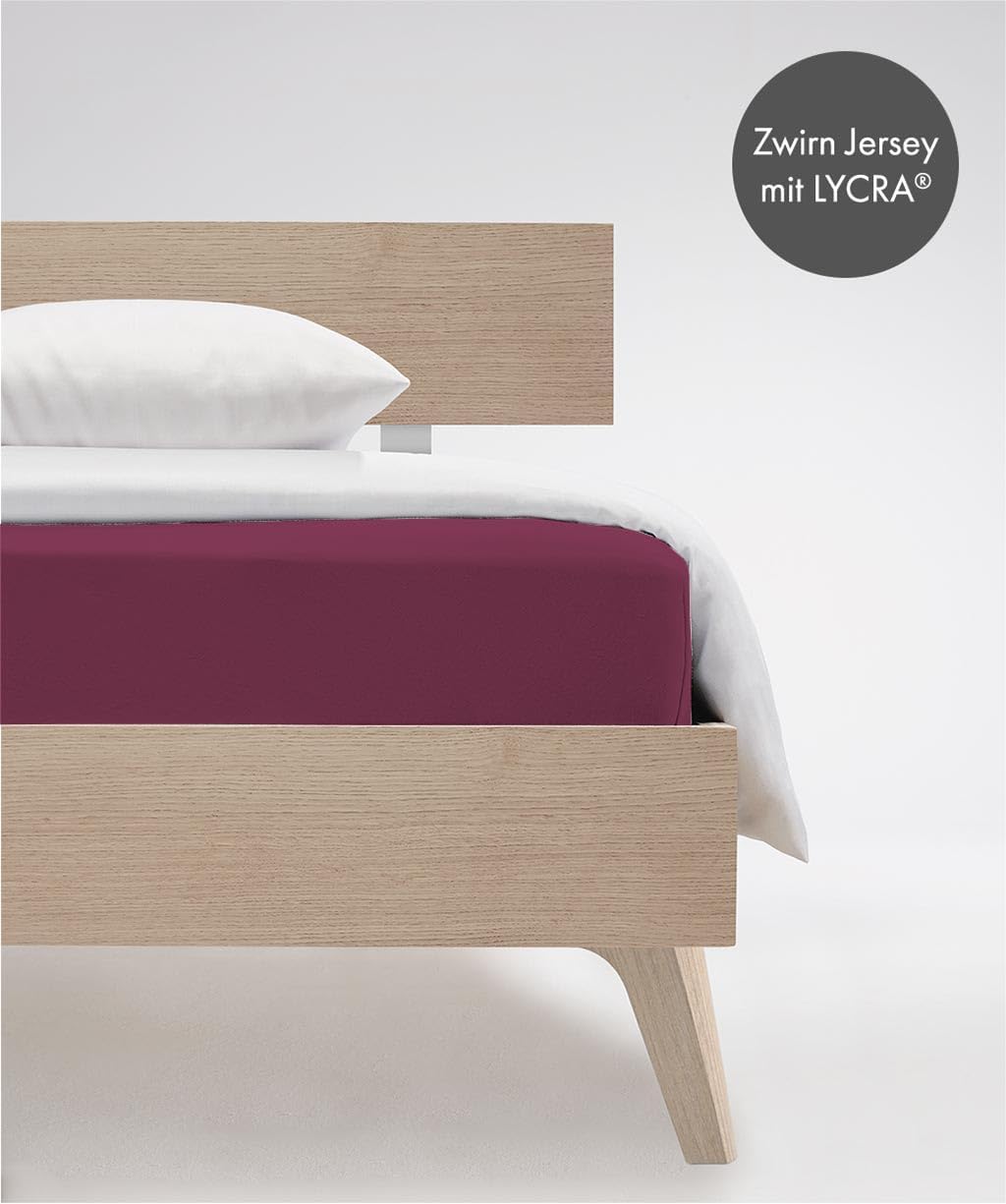 fleuresse Comfort Spannbettlaken, 96% Baumwolle, 4% Elasthan, Himbeere, 200 x 200 cm Himbeere 200 x