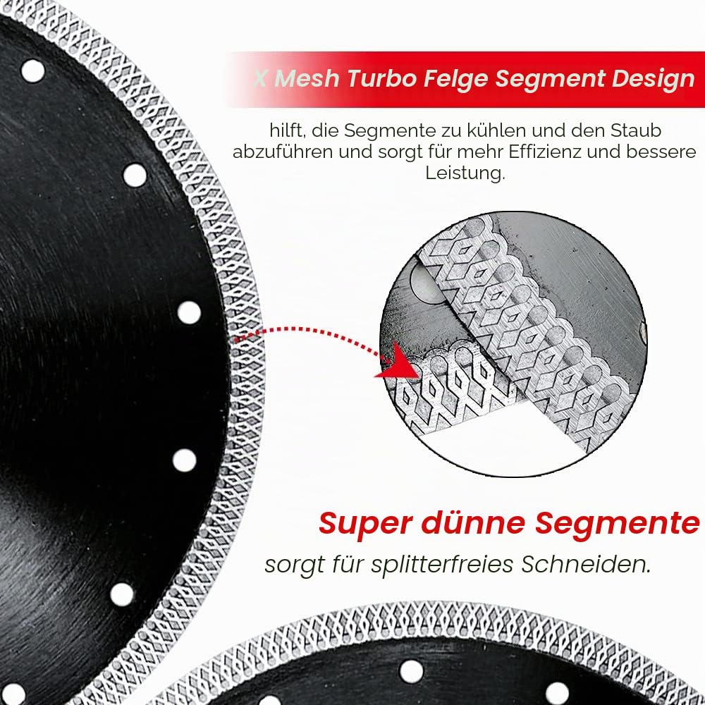 DT-DIATOOL Diamant Trennscheibe 200 mm x 25,4 mm/22,23 mm/16mm Sägeblatt mit X Mesh Turbo für Porzel
