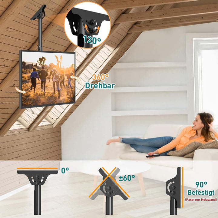 ELIVED TV Deckenhalterung für die meisten 24-65 Zoll Flach &amp; Curved Fernseher bis zu 45KG, max. VESA