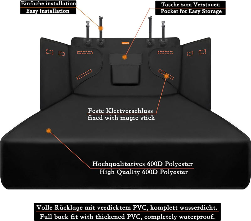 Alfheim Kofferraumschutz Hund - wasserabweisend & pflegeleicht - Universal Ideale Autodecke - Schwar