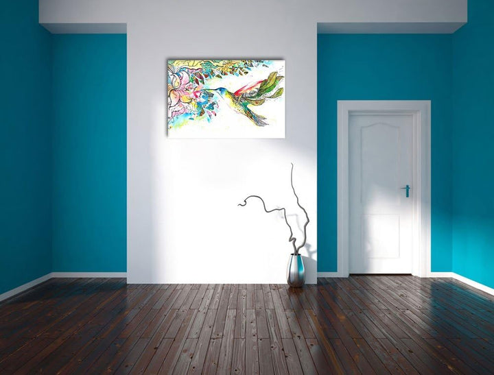 Pixxprint Kolibri Kunst Format: 100x70 auf Leinwand, XXL riesige Bilder fertig gerahmt mit Keilrahme