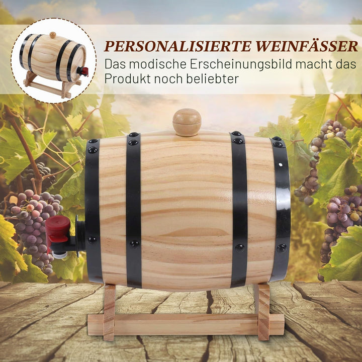 Tissting Weinfass, 5L Whiskyfass Aus Holz mit Bock und Zapfhahn, Vintage Holzfass Braufass Spirituos