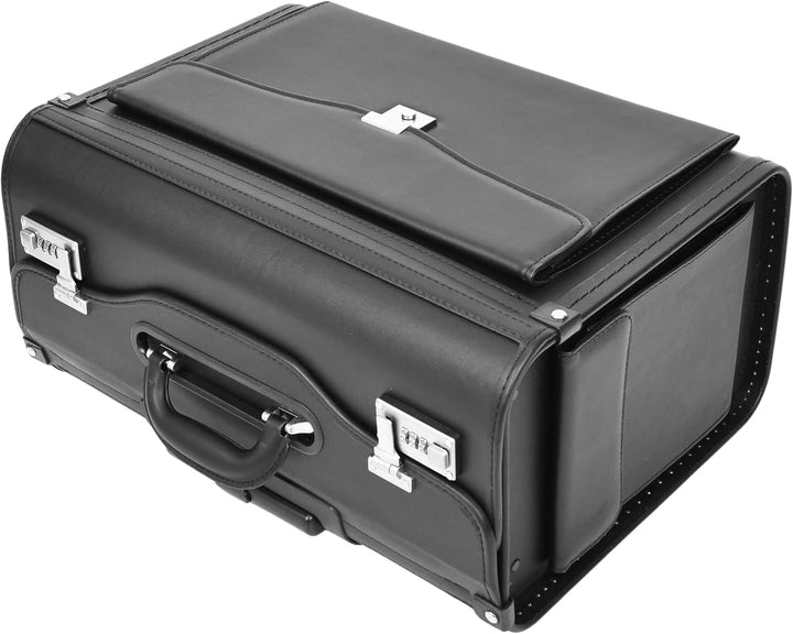 Pilotentasche aus Kunstleder mit Rädern, Handgepäcktasche, Laptophülle, Titan-Schwarz, Schwarz , L,