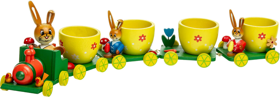 SIKORA OD06 Osterdeko Eierbecher Zug aus Holz | Handbemalte Deko Lokomotive für Ostern | Länge ca. 2