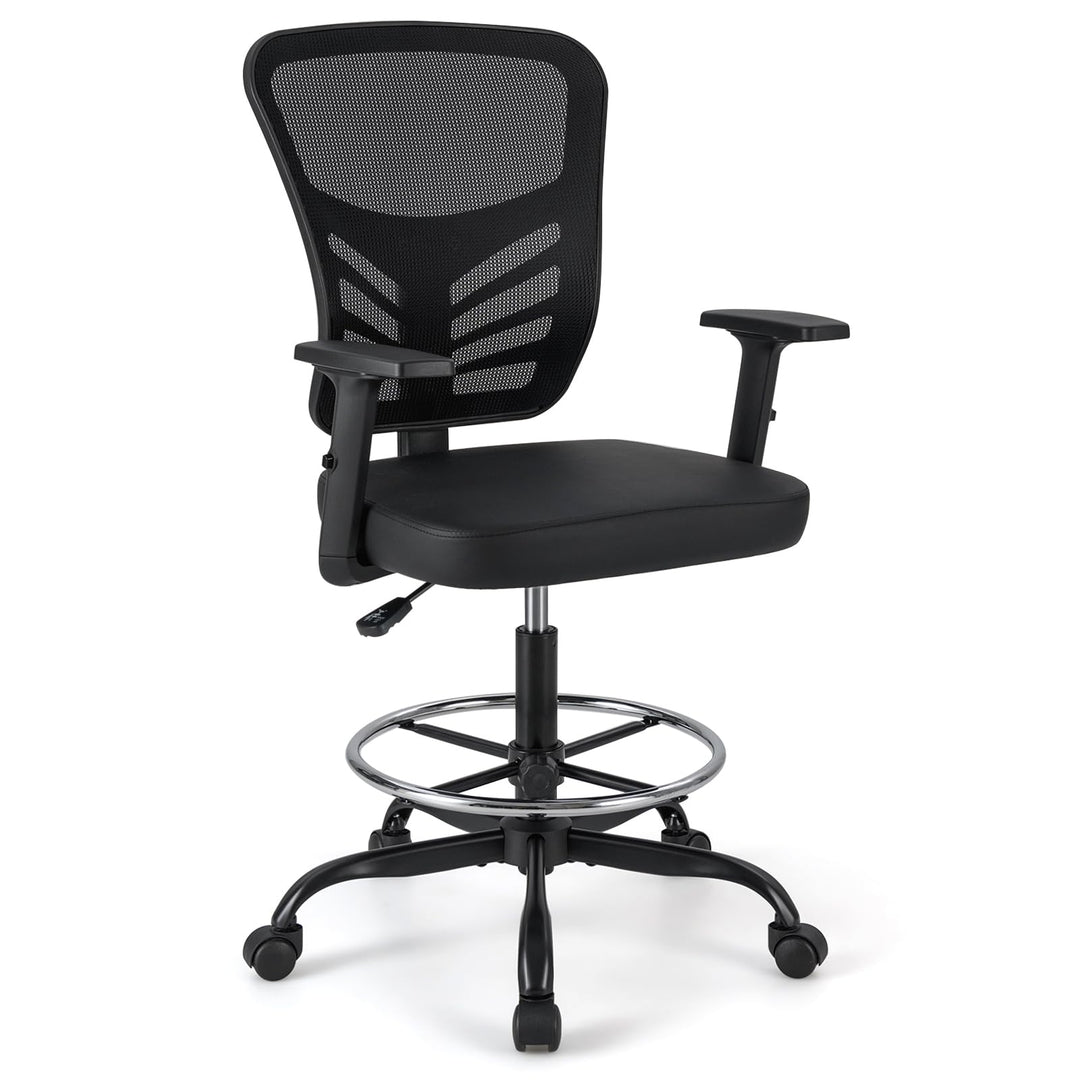 COSTWAY Arbeitsstuhl, Bürostuhl mit verstellbaren Armlehnen und Fussstütze, Sitzhöhe 54-75 cm, Hoher