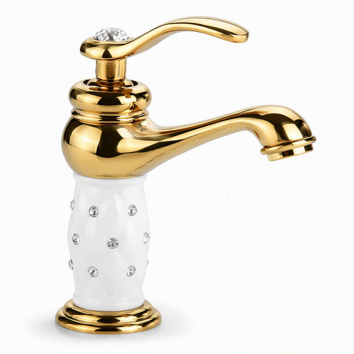 Tbest Waschtischarmatur Weiss Gold,Wasserhahn Gold,Grohe Wasserhahn Waschbecken Goldfarben Massivem