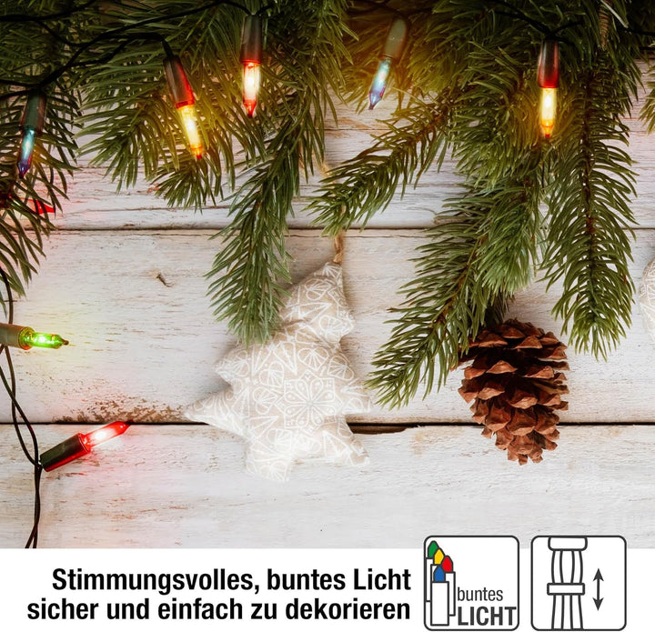 hellum Innen Lichterkette Weihnachtsbaum mit 100 bunten Lichter, Weihnachtsdeko modern grünes Kabel