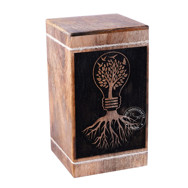 Holzurne mit Blumenmotiv, graviert, für menschliche Asche, für Erwachsene, gross – Holzbeerdigungsur