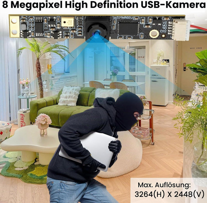 ELP USB Kamera 8MP 30fps USB Kameramodul mit Mikrofon 105 Grad Weitwinkelobjektiv Lightburn Kamera P