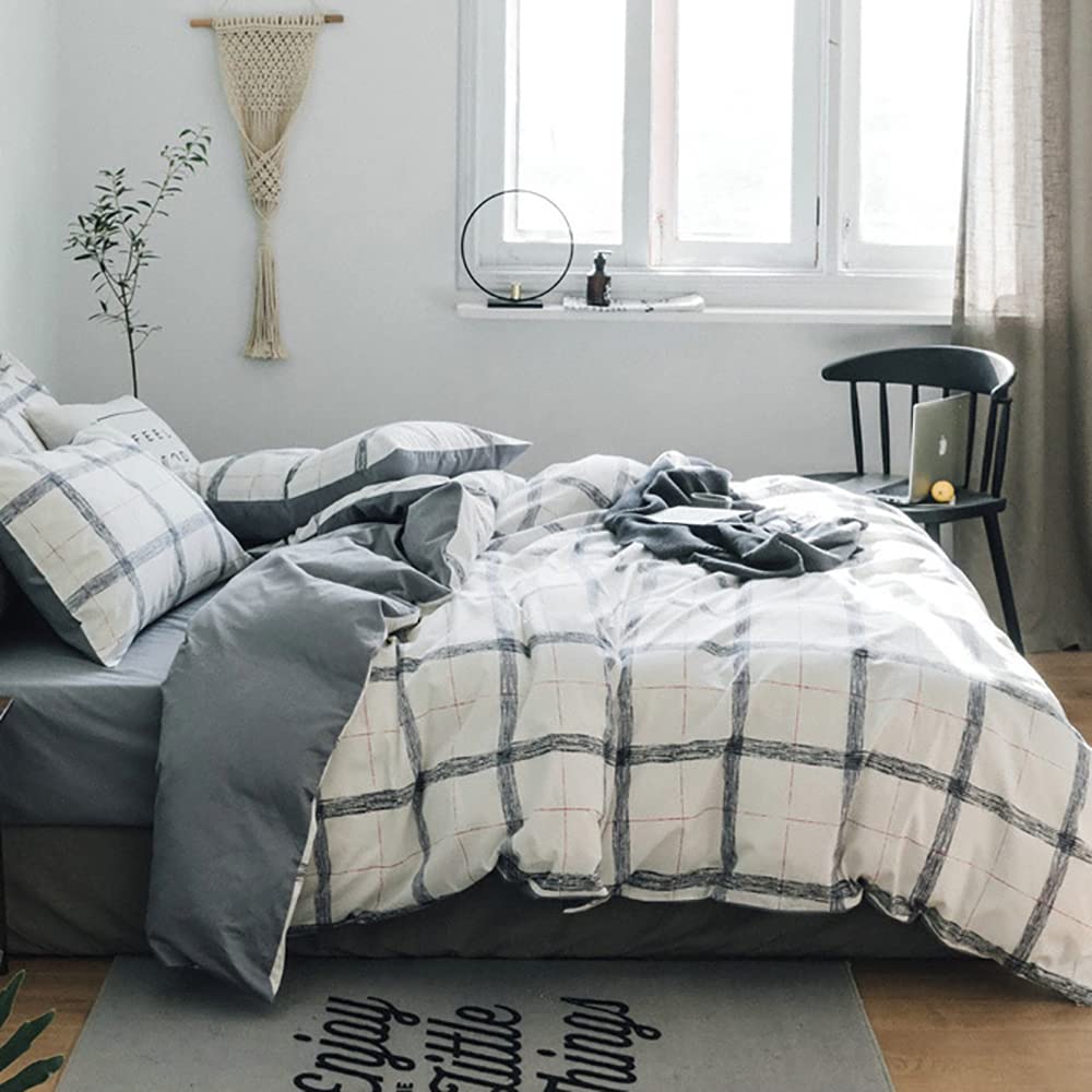 AShanlan Bettwäsche Kariert 140x200 Schwarz Weiss Microfaser Modern Karomuster Grau Weiss Wendebettw