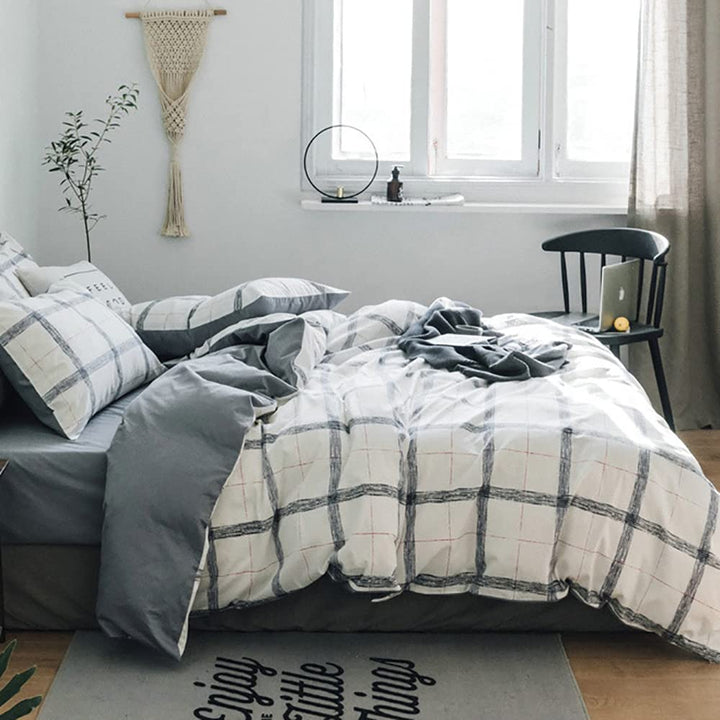 AShanlan Bettwäsche Kariert 140x200 Schwarz Weiss Microfaser Modern Karomuster Grau Weiss Wendebettw