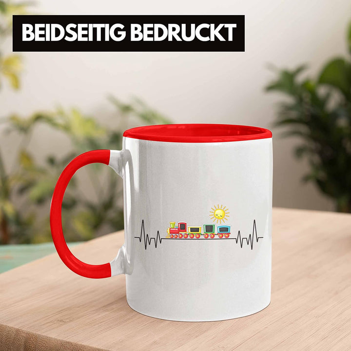Trendation - Zug Züge Herzschlag Tasse Geschenk für Eisenbahner Zugführer Hobby Geschenkidee (Rot),