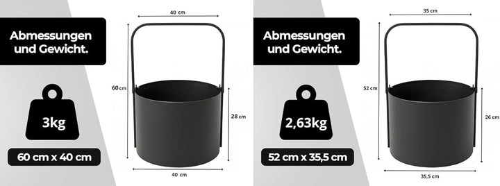 Kapaga - SET 2x Holzkörbe, Kaminholzkorb aus Metall ⌀ 35 cm + ⌀ 40 cm, Holzlager innen, Geschweisst