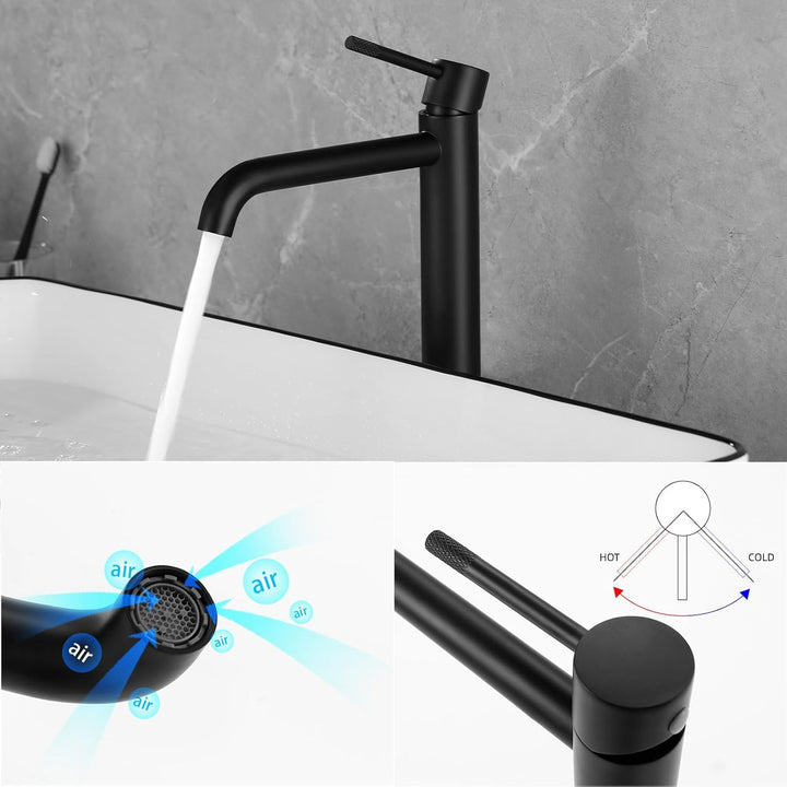 PHASAT Wasserhahn Bad Hoch, Einhebelmischer Mischbatterie für Bad Schwarz, Mischbatterie Badarmatur