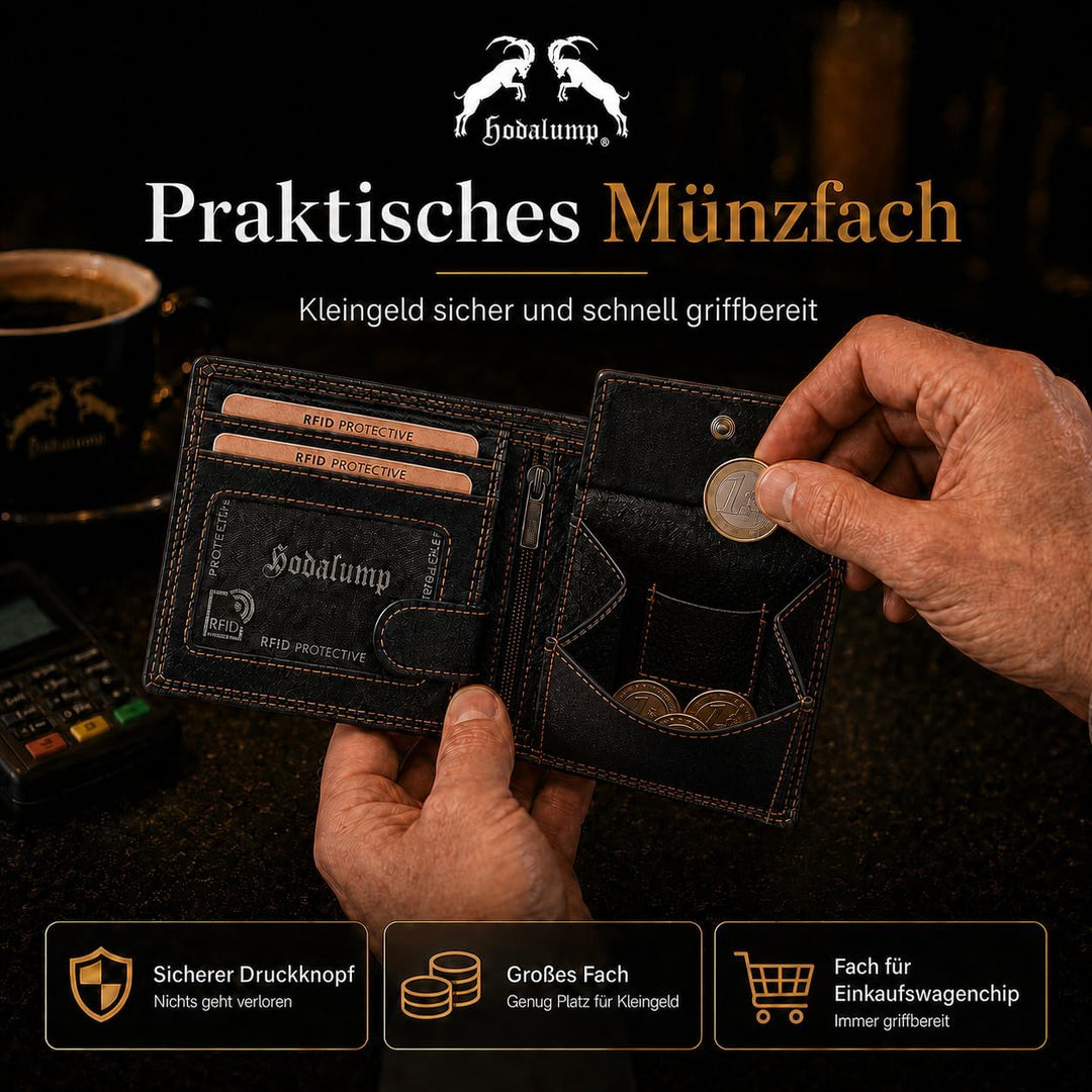 hodalump Echt-Leder Geldbörse • Geldbeutel für Damen und Herren mit RFID-Schutz • Portmonee mit Münz