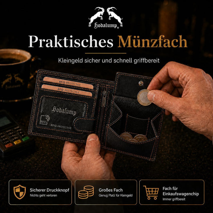 hodalump Echt-Leder Geldbörse • Geldbeutel für Damen und Herren mit RFID-Schutz • Portmonee mit Münz