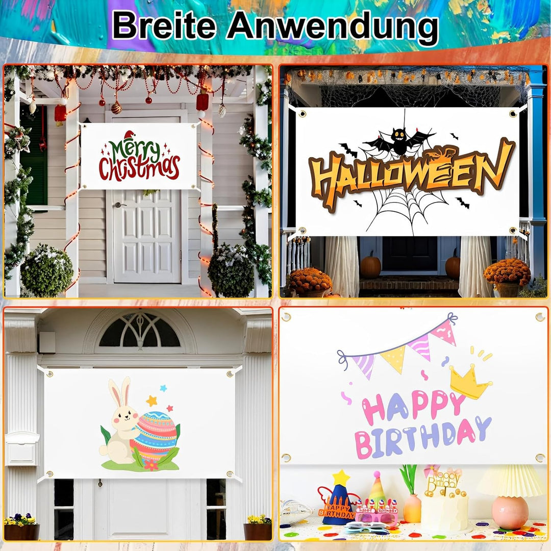 Banner Selbst Gestalten Set, Banner 150cm*100cm Mit 6m Hängendem Seil Und 8 Textilstifte, Banner Per