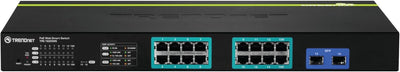 TRENDnet TPE-1620WS 16-Port Gigabit Web Smart PoE+ Switch, 16 x Gigabit PoE+ Ports, 4 x geteilte Gig