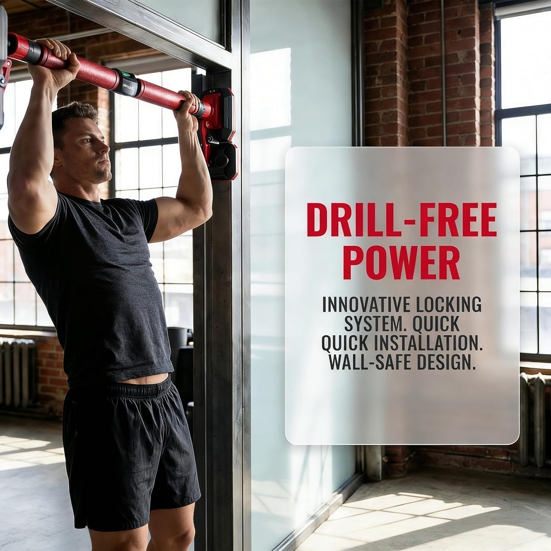 No-Drill Heavy-Duty Pull-Up Bar, Adjustable 96–145 cm for Hallways, Comes with 2 Pull Rings, Home Up