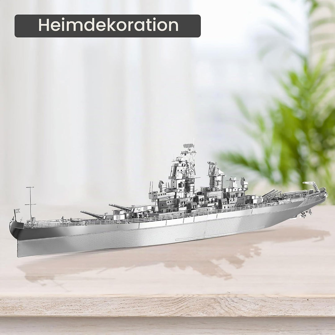 piececool 3D Puzzle Metall Schlachtschiff Missouri, 3D Metall Puzzle Militärmodell für 340 Edelstahl