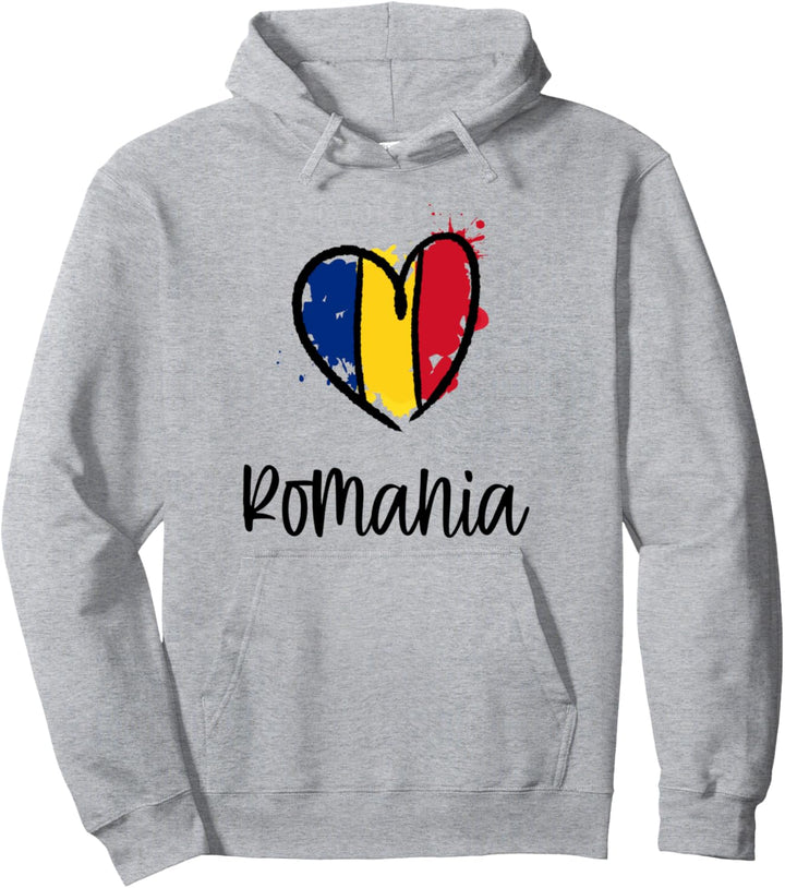 Romania Heart Art Flag Cute Europe Minimal Romanian Gift Pullover Hoodie