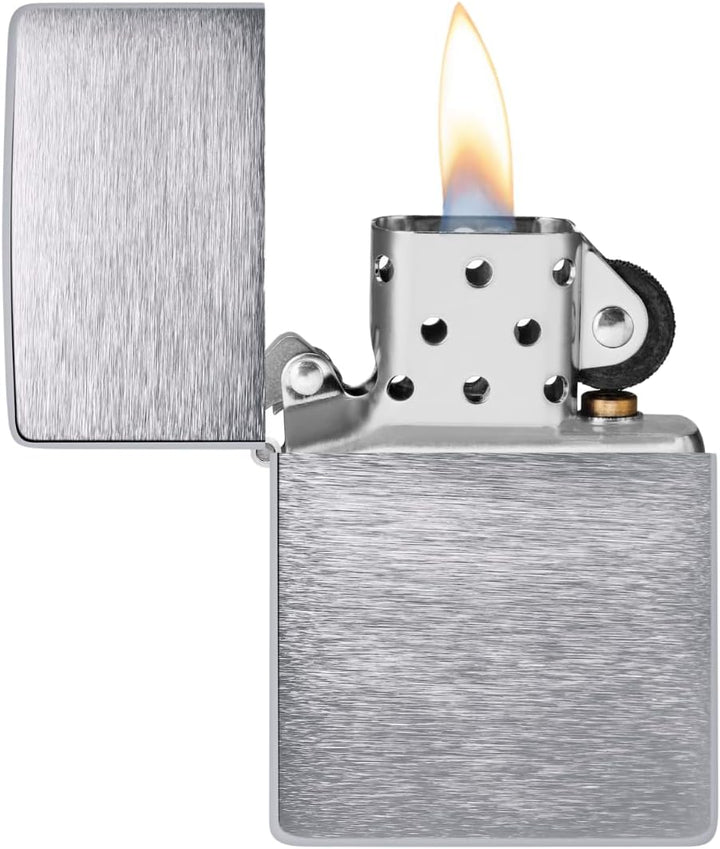Zippo Vintage gebürstetes Chrom ohne Schlitze – 230.25, Gebürstetes Chrom