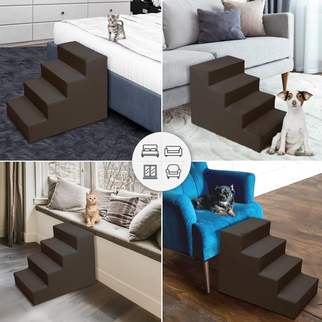 Mg Design Hundetreppe 4 Stufen in Dunkelbraun – Stabiler Holzrahmen, gelenkschonend, leicht &amp; mobil,