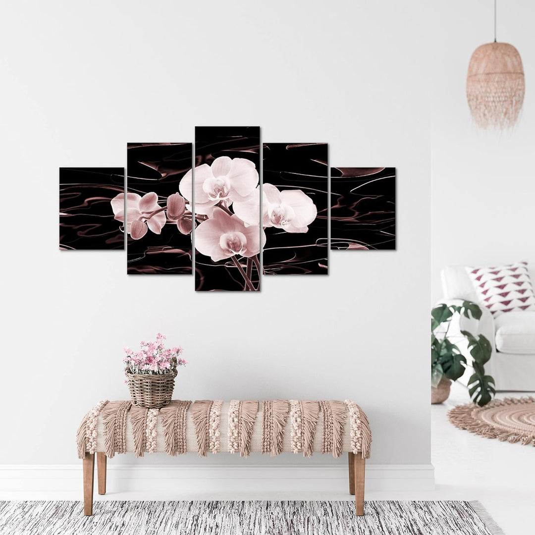 Runa Art - Bilder Blumen Orchidee 200 x 100 cm 5 Teilig XXL Wanddekoration Design Rosa Braun 203251c