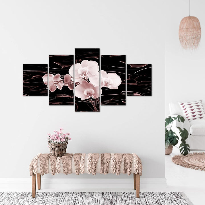 Runa Art - Bilder Blumen Orchidee 200 x 100 cm 5 Teilig XXL Wanddekoration Design Rosa Braun 203251c