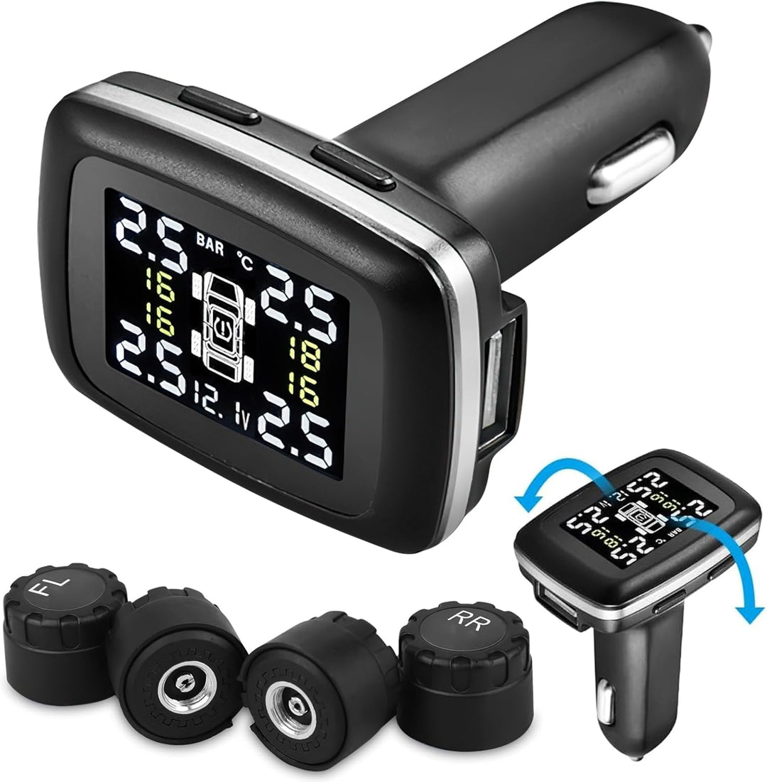 OBEST Reifendruckkontrollsystem, Drahtloser TPMS-Monitor, mit 4 Externen Sensoren, Einstellbarem Bet