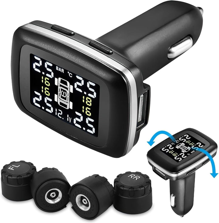 OBEST Reifendruckkontrollsystem, Drahtloser TPMS-Monitor, mit 4 Externen Sensoren, Einstellbarem Bet
