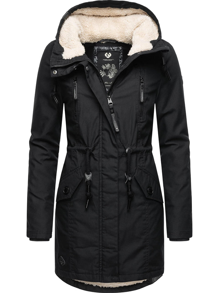 Ragwear Warmer Damen Winterparka lang mit Teddyfell-Kapuze Elsie XS-5XL XS Black22, XS Black22