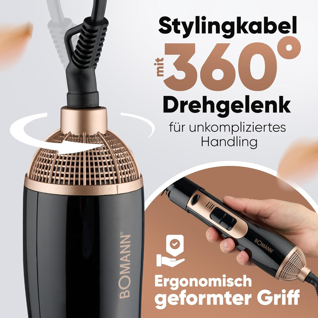Bomann Warmluftbürste 3 Aufsätze | für alle Haarlängen | Föhnbürste mit Kaltstufe für Style-Fix | 2