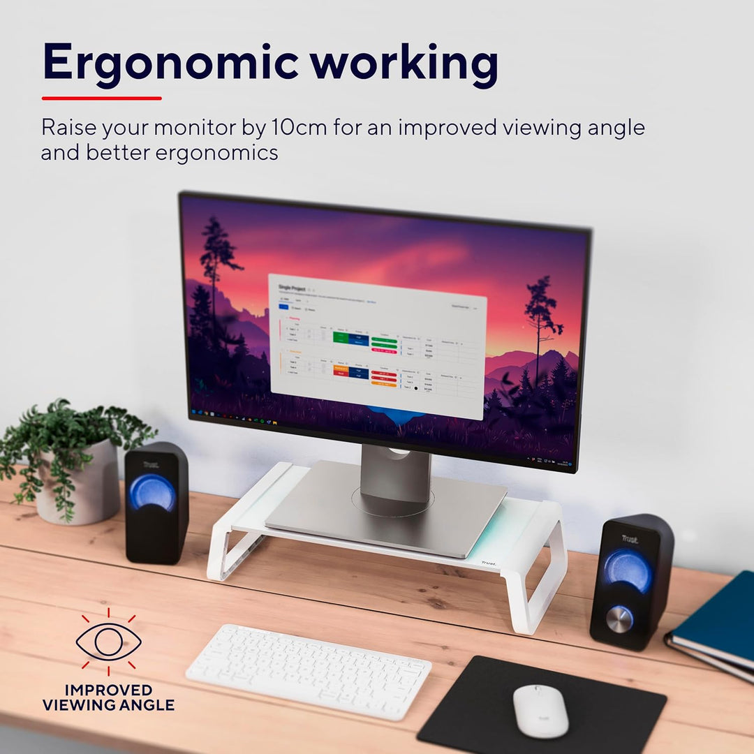 Trust Monta Monitorständer 41 x 22 x 10 cm, Bildschirmerhöhung aus Hartglas, Schreibtisch Monitorerh