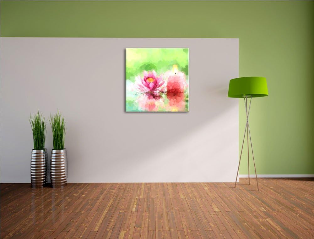 süsse Seerose neben Kerze, Format: 70x70 auf Leinwand, XXL riesige Bilder fertig gerahmt mit Keilrah