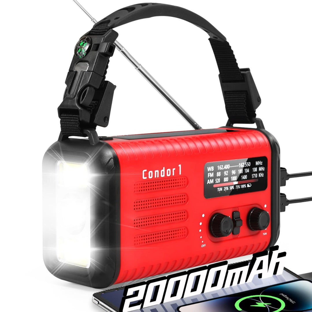 20000mAh Kurbelradio, tragbares Solar-Notfallradio mit AM/FM-Empfang, SOS Alarm, LED-Leselicht und T