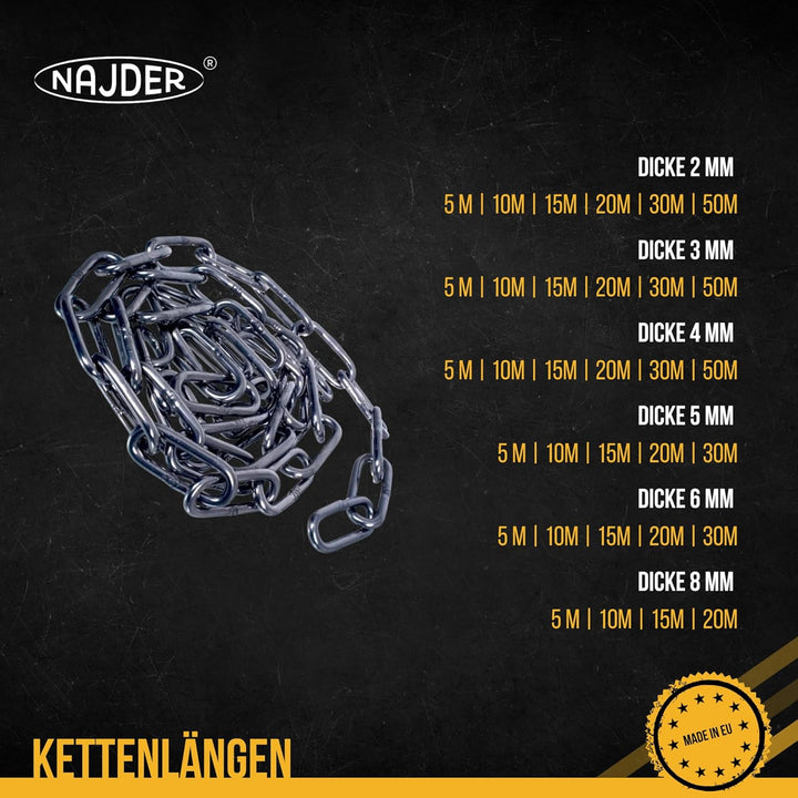 NAJDER Edelstahlkette 10m, Edelstahl Ketten, Sicherungskette, Kette Hängesessel, Absperrketten, Max