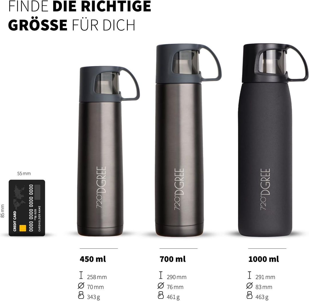 720°DGREE Thermoskanne mit Becher “Follow” - 450ml, 700ml, 1l - Auslaufsicher, BPA-Frei - Edelstahl