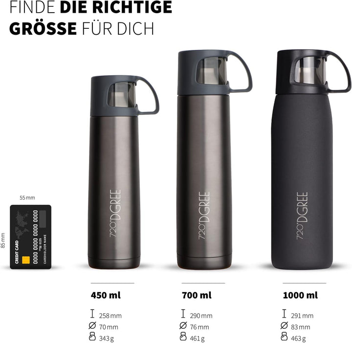 720°DGREE Thermoskanne mit Becher “Follow” - 450ml, 700ml, 1l - Auslaufsicher, BPA-Frei - Edelstahl