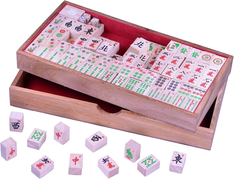 LOGOPLAY Mayong - Mahjong - Mah Jongg - Mahjongg - Legespiel - Gesellschaftsspiel aus Holz mit 144 S