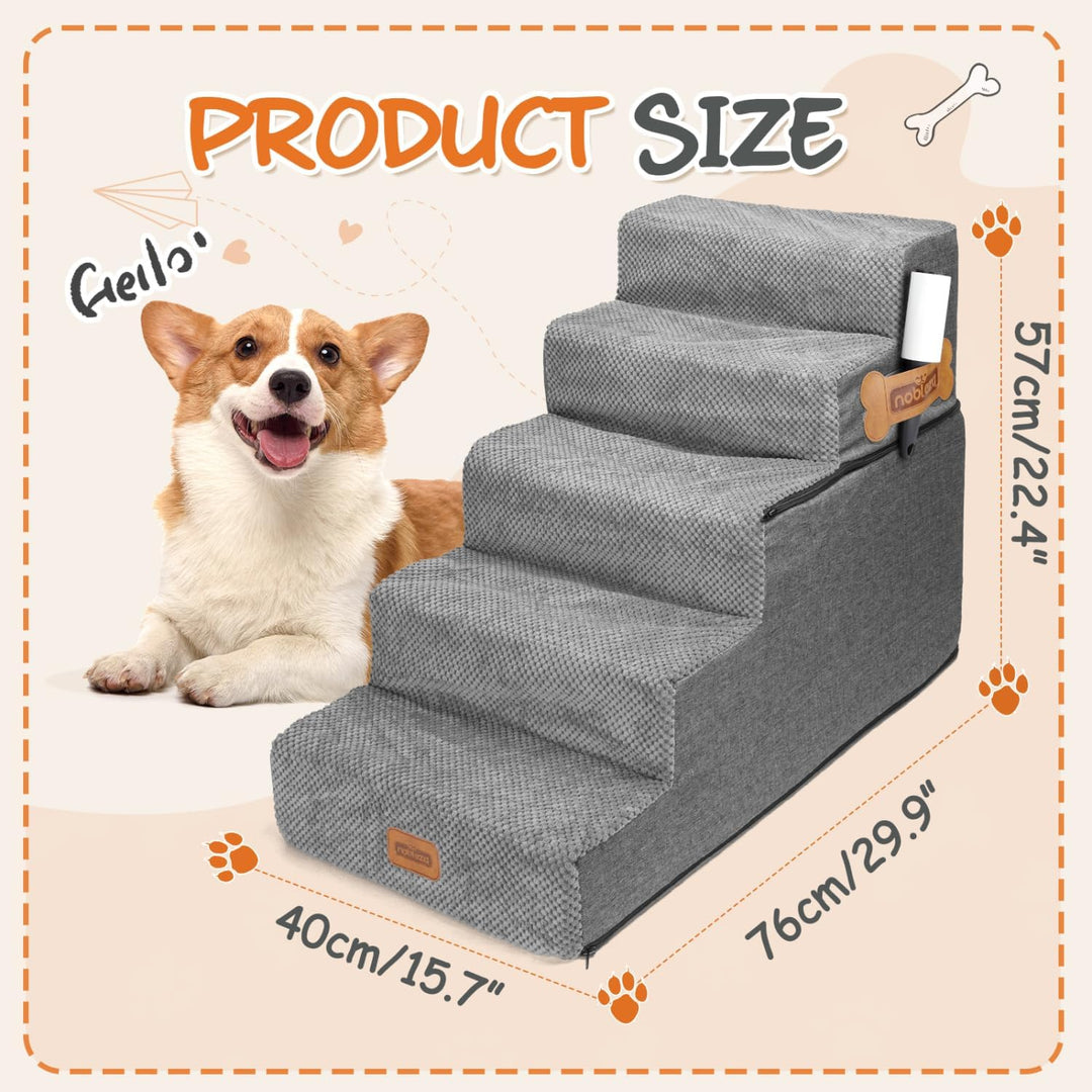 Nobleza Hundetreppe für Kleine Hunde, Hunderampe und Haustiertreppe mit Fusselrolle, 5 Stufen Katzen