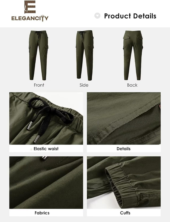 Cargohose Herren Chino Hose mit 6 Taschen Cargo Hose Stretch Jogginghose für Männer mit Bundgummi El