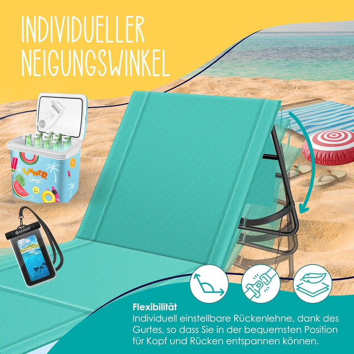 KESSER® Klappbare Strandmatte mit Verstellbarer Rückenlehne – Faltbare Strandliege mit Tragegurt, wa