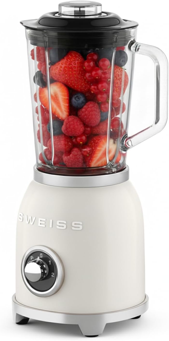 SWEISS Blender Smoothie Vintage MXV8, 2 Geschwindigkeiten und Pulsfunktion, 6 Edelstahlklingen, 1,5-