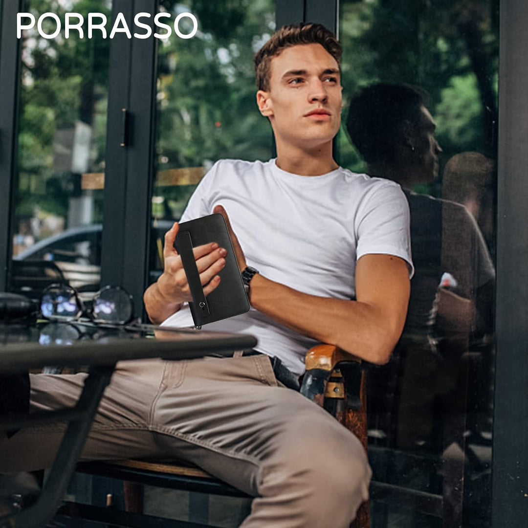 PORRASSO Herren Geldbörse Leder Clutch Tasche Kreditkartenetui Brieftasche Handytasche Portemonnaie