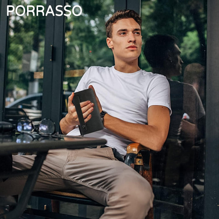 PORRASSO Herren Geldbörse Leder Clutch Tasche Kreditkartenetui Brieftasche Handytasche Portemonnaie