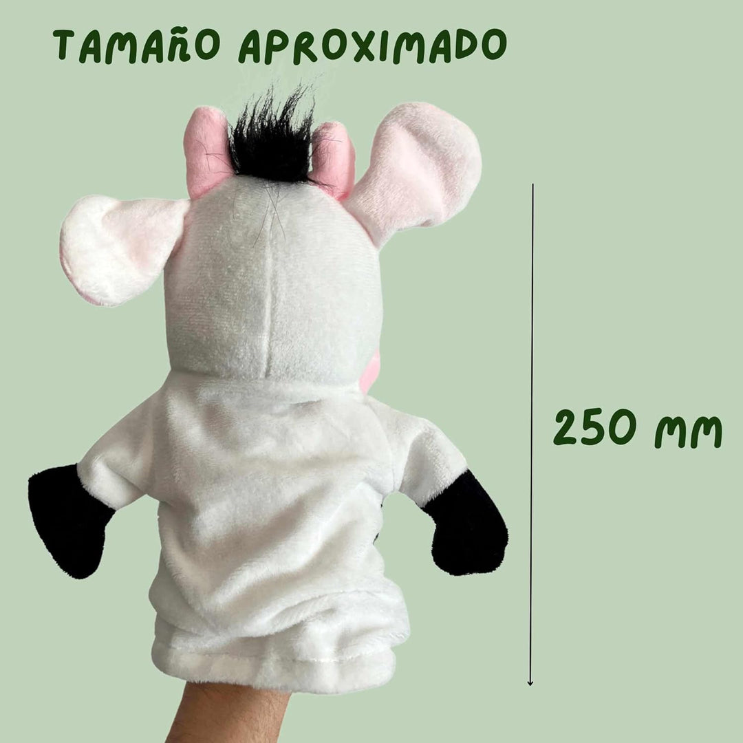 PLAYZOCO Handpuppe aus Kuh, Kuhhandpuppe, Finger Puppet, Tierpuppe, pädagogisches Spielzeug, Plüsch-